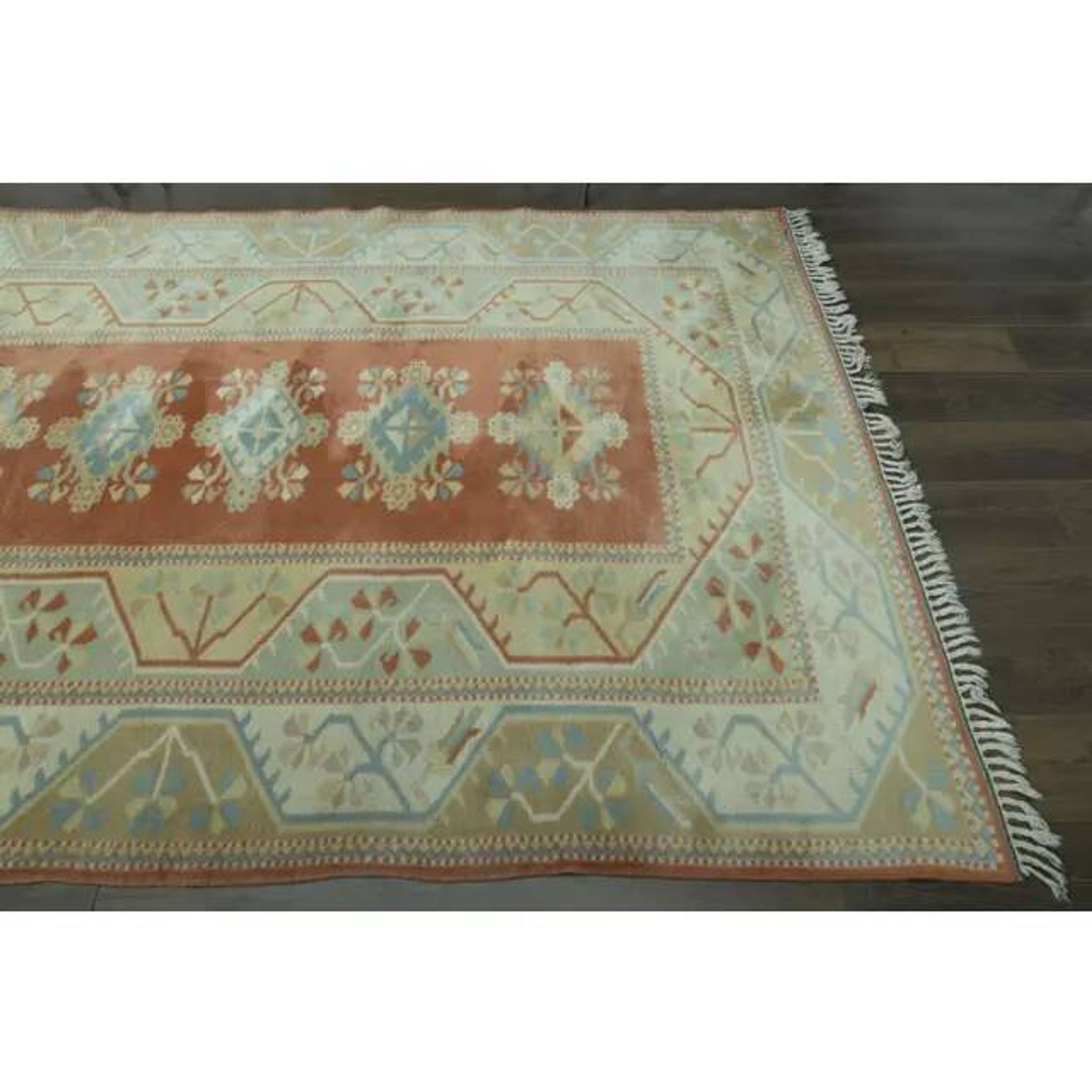 1970s Vintage Turkish Oushak Handmade Wool Cotton Orange Area Rug  198x287