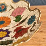 Vintage Enamelled Brass Fruit Bowl – Floral Centrepiece with Edge Fe