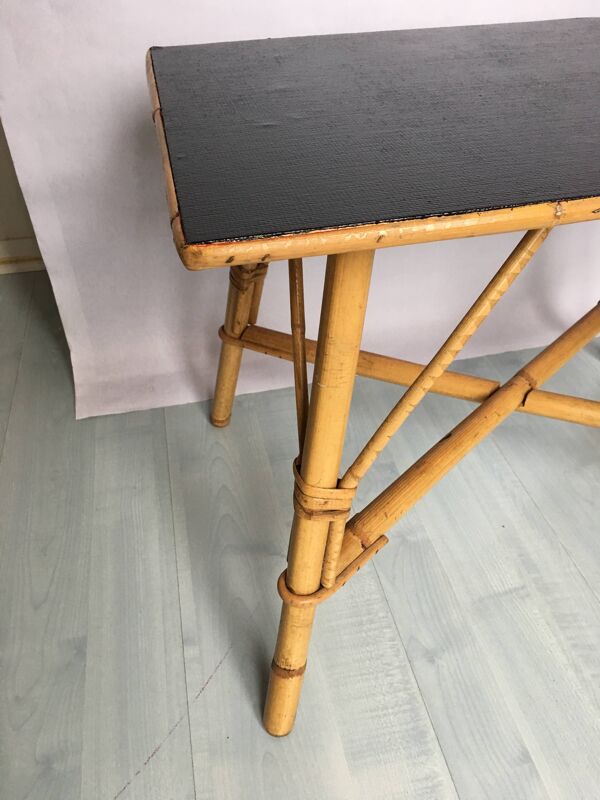 table basse recangulaire en rotin, revêtement plastique, vintage des années 60 - rattan rectangular table