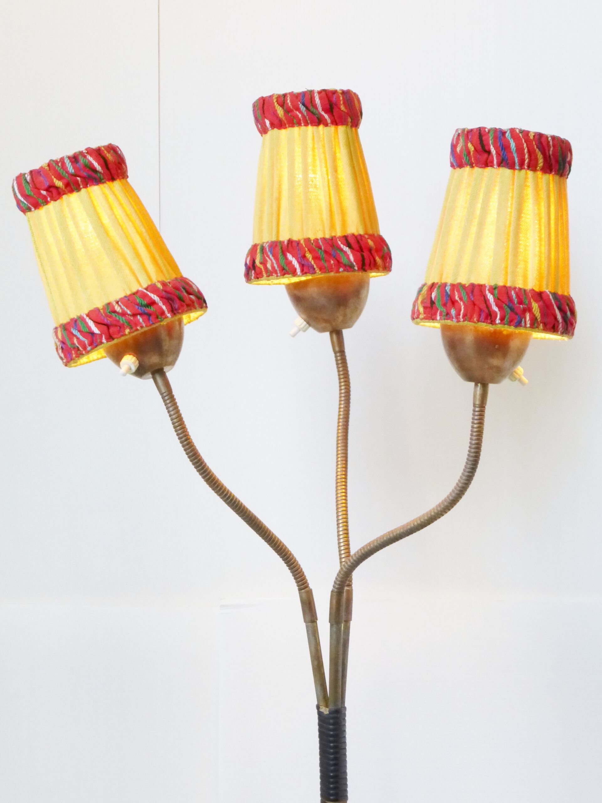 Lampadaire années 50 triple à flexible en laiton années 50 vintage rockabilly floor lamp