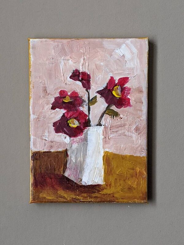 Acrylique sur toile, peinture contemporaine, nature morte au bouquet