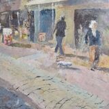 Vue animée de Guingamp, huile sur toile signée Roland, 73 x 52 cm