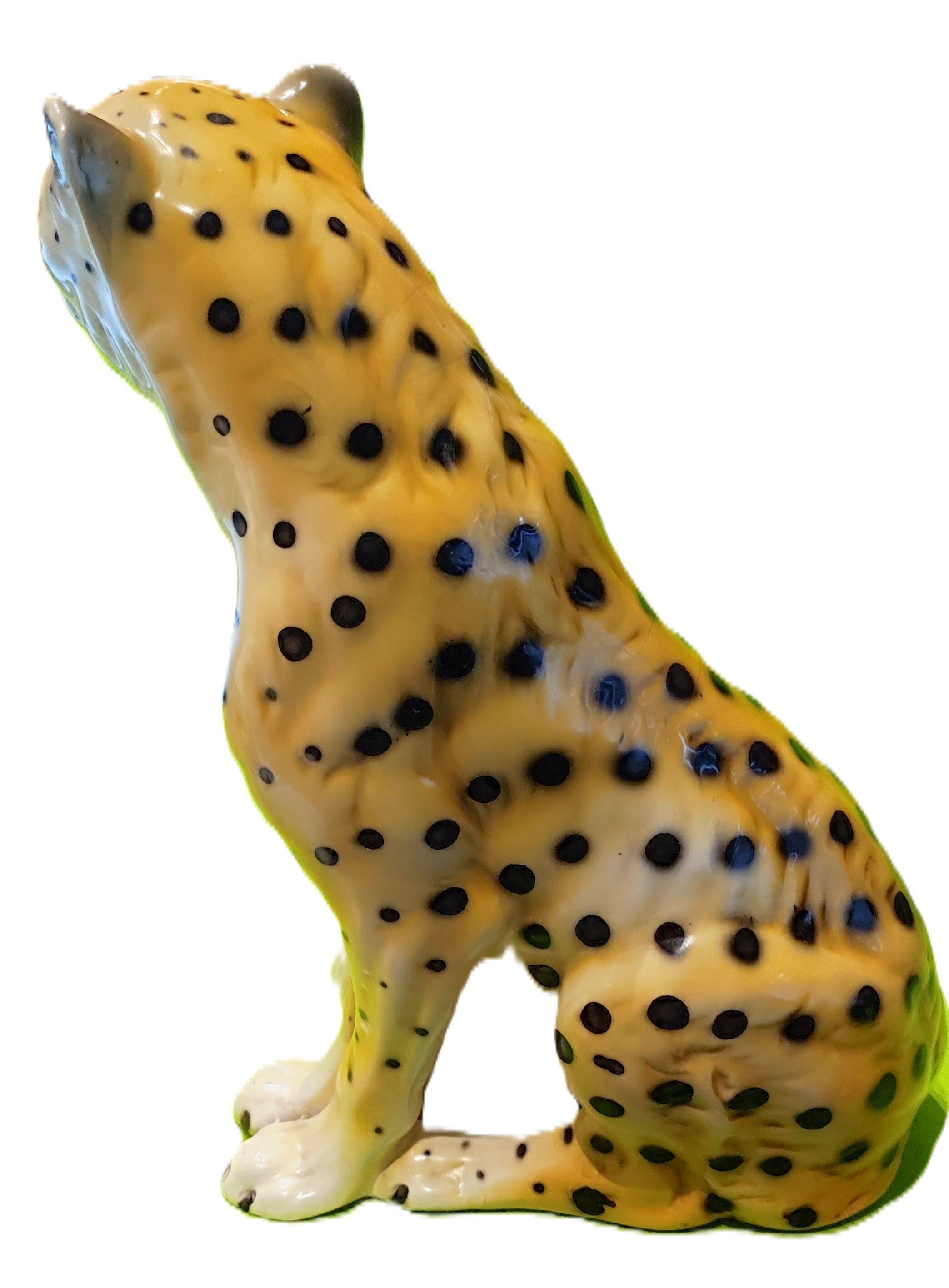 Figurine Guépard Mid-Century en céramique émaillée - 25 cm