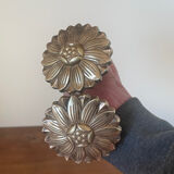 2 golden brass hooks with flower curtain tiebacks