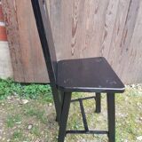 Old Alsatian mountain chair black wood back openwork shape vintage #a662