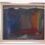 Original mid-century Swedish oil on panel – “City” by Tore Hultcrantz – vintage & framed – 74 × 62 cm (29.1" × 24.4")