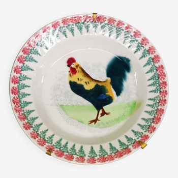 Ancien plat creux 26cm faience st amand décor au coq