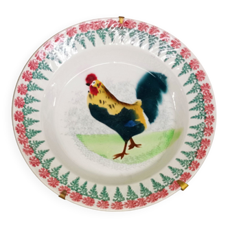 Ancien plat creux 26cm faience st amand décor au coq