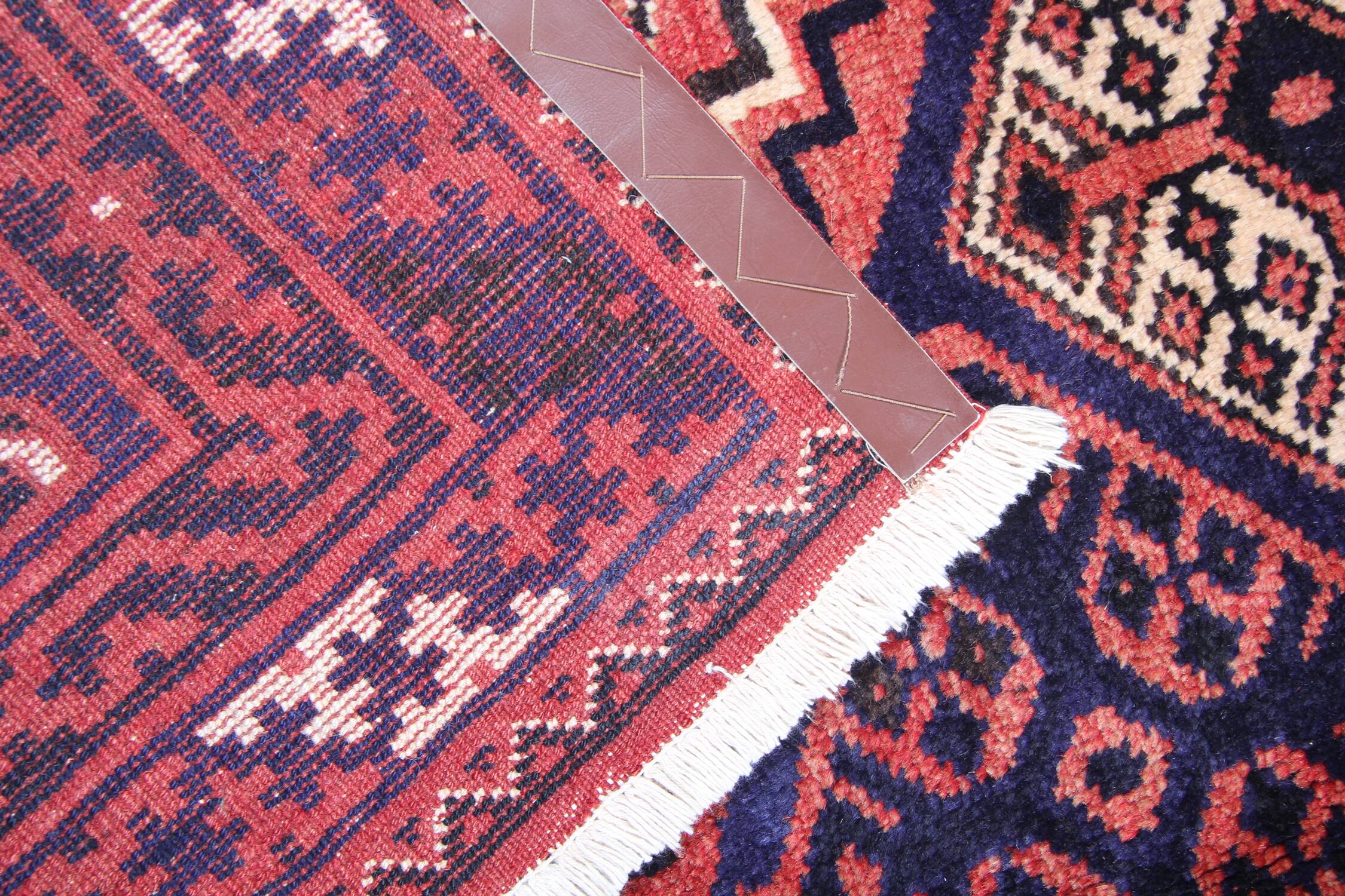 Hand Made Oriental Wool Area Rug, Traditional Red Blue Carpet- 225x310cm