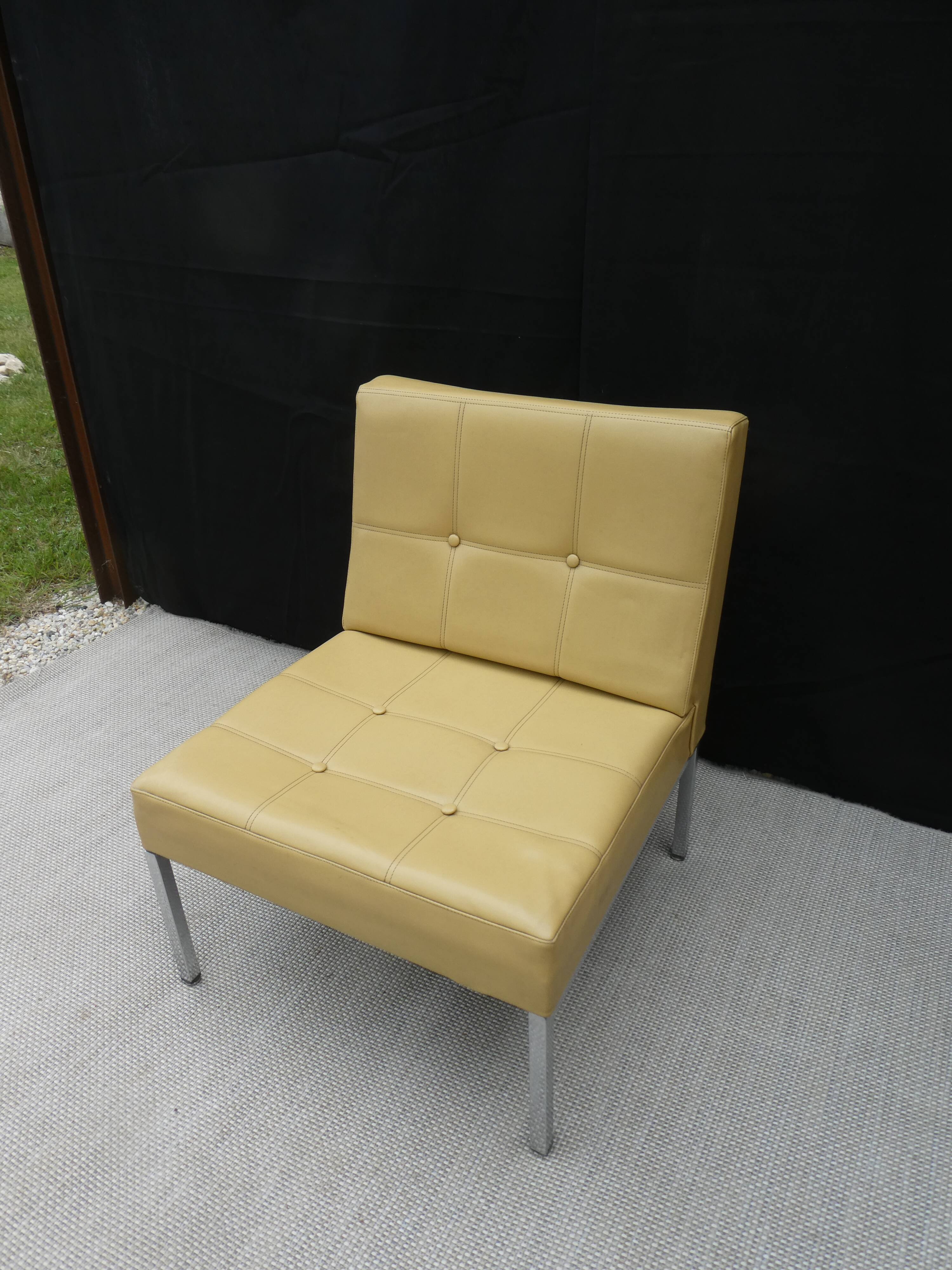 Low chair in Skai and chrome, Mobilier International