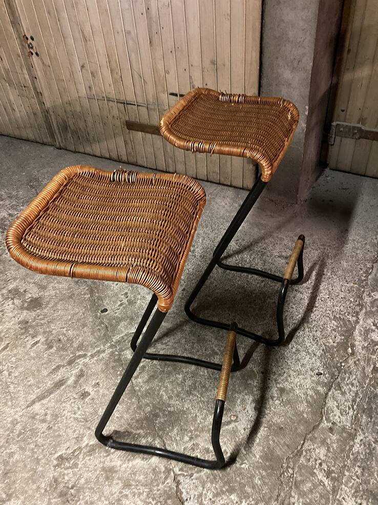 Pair of vintage Louis Sognot bar stools 1950