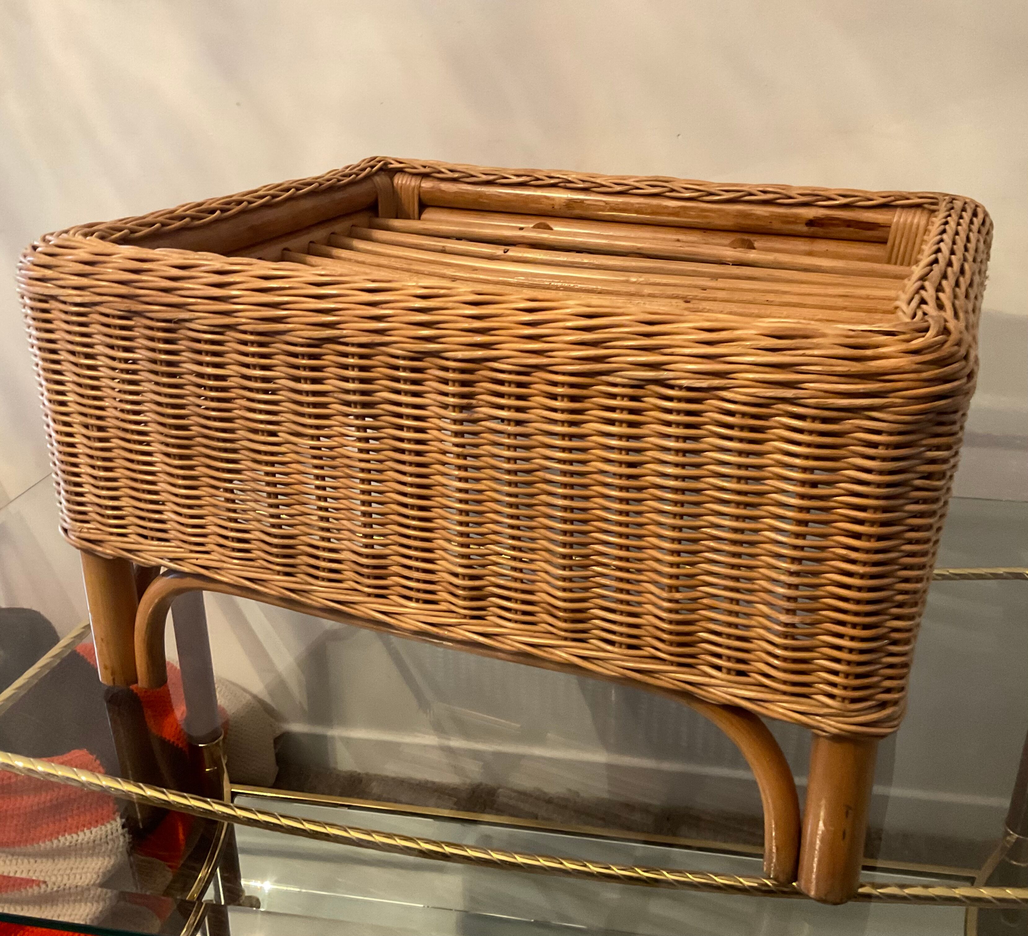 Vintage rattan and wicker ottoman 70s