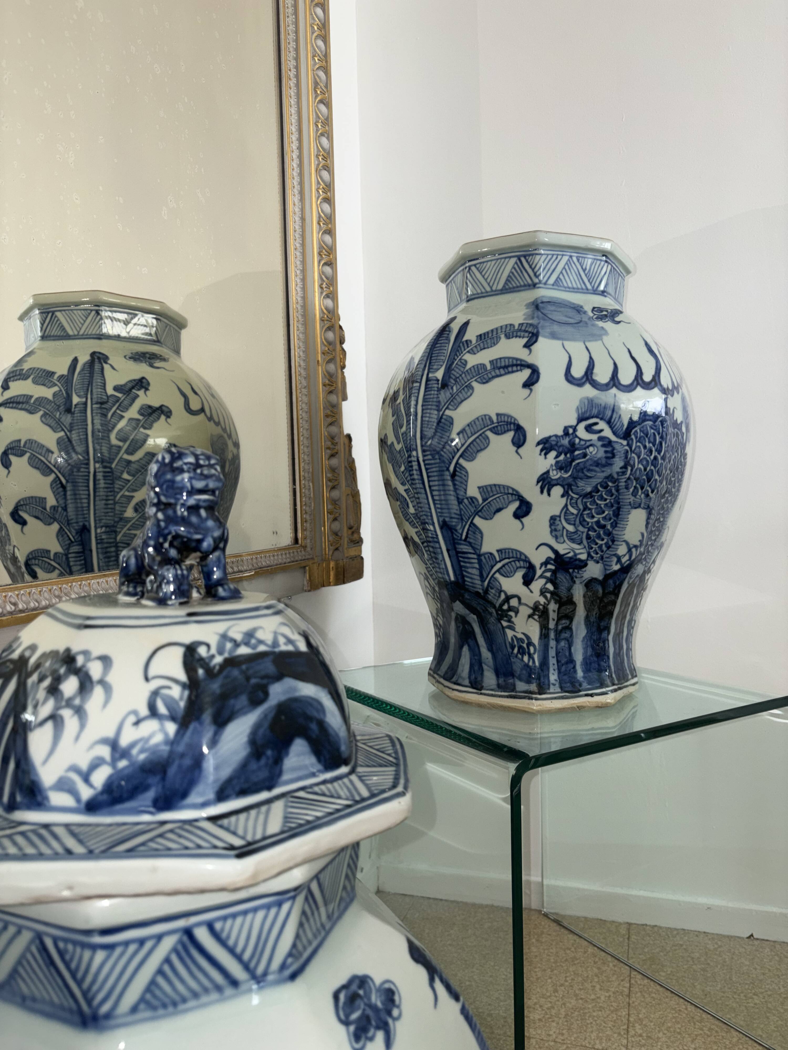 China - pair of covered porcelain vases with decoration