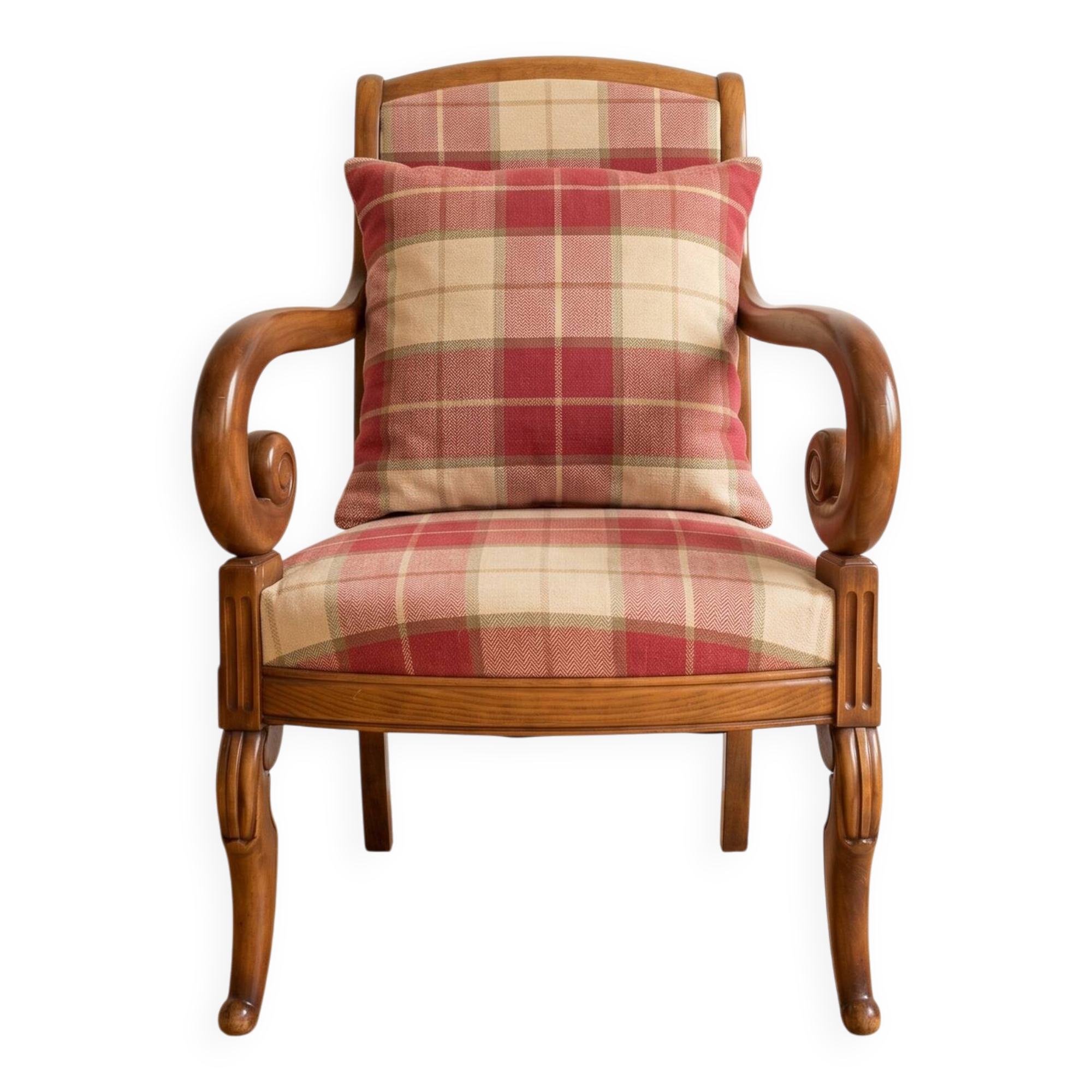 Classic armchair in wood and burgundy fabric