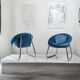 Pair of Italian Chrome and Blue Velvet Armchairs, 1970s