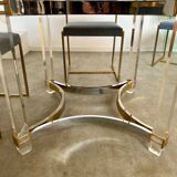 Ancienne table à manger design italien d'Alessandro Albrizzi années 70 lucite et laiton