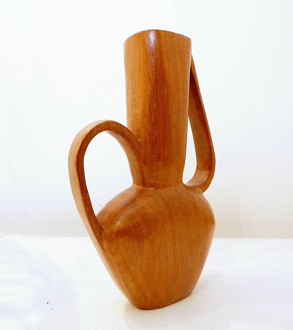 Scandinavian vintage carved teak vase, 1960
