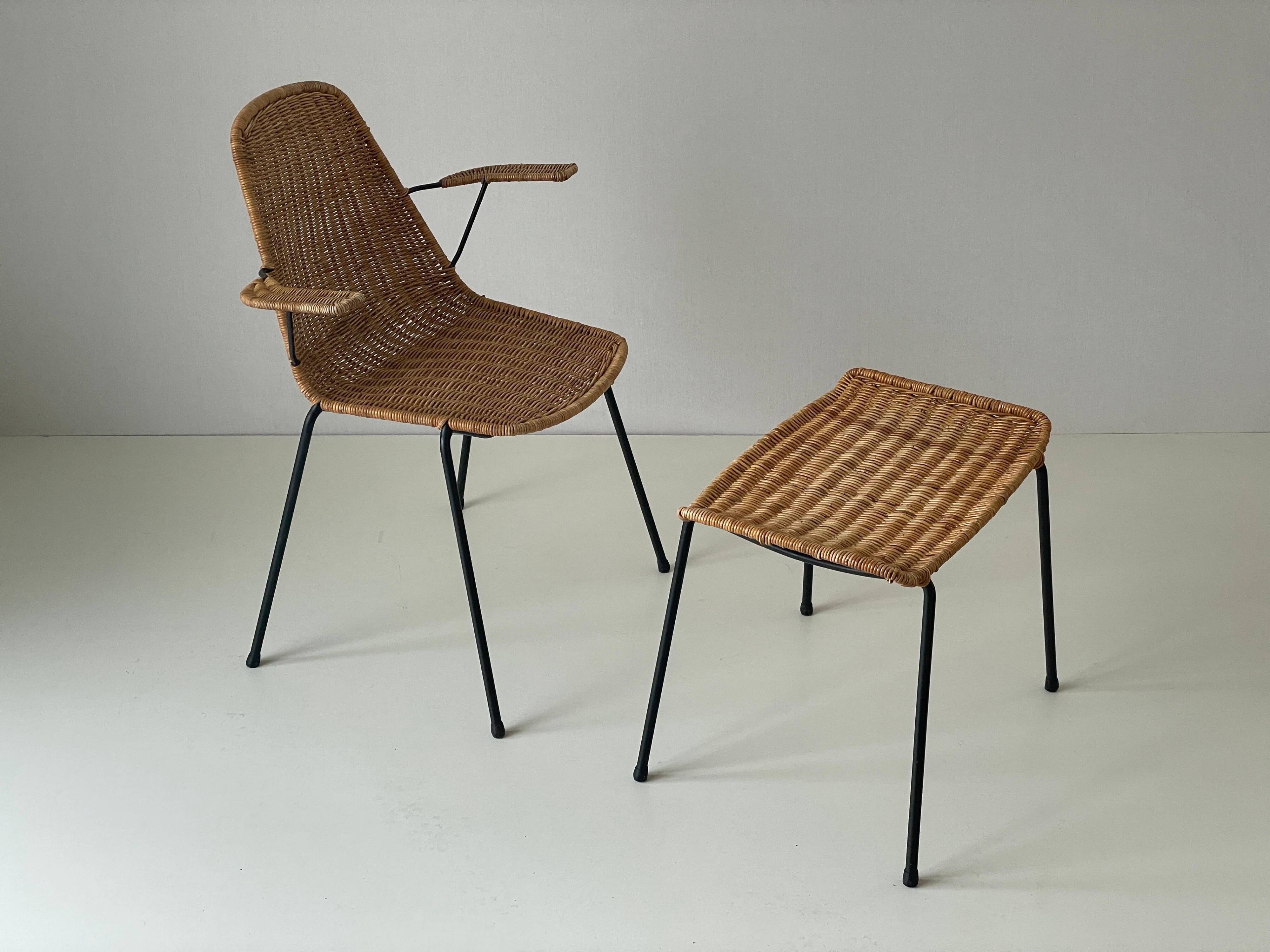 Wicker armchair and footrest, Germany, 1960s
