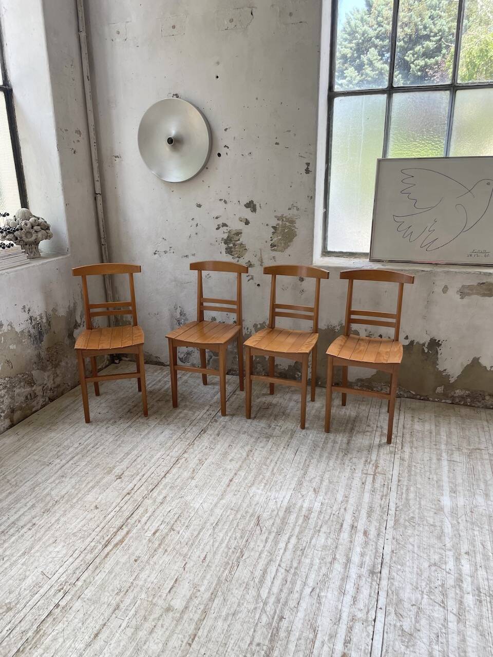 4 golden oak chairs
