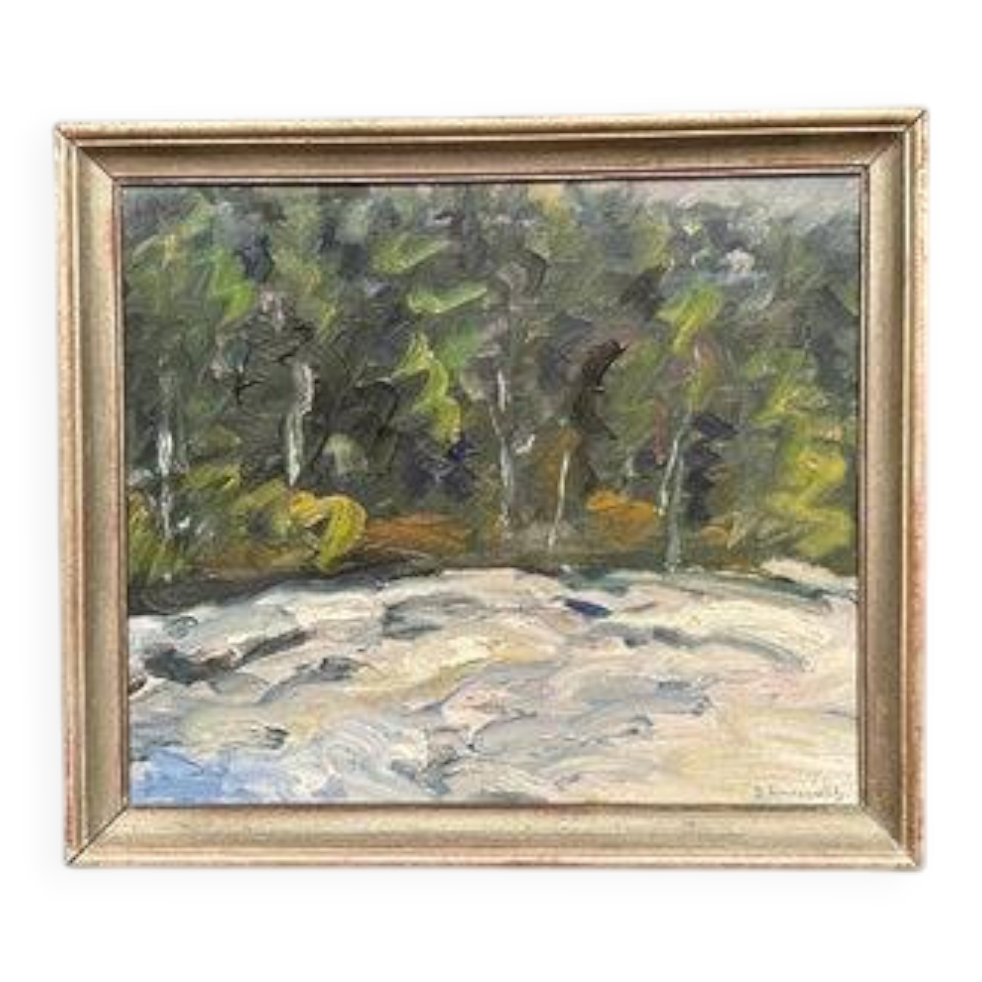 Huile sur toile originale suédoise – “Vinterlandskap” par Bertil Lindecrantz