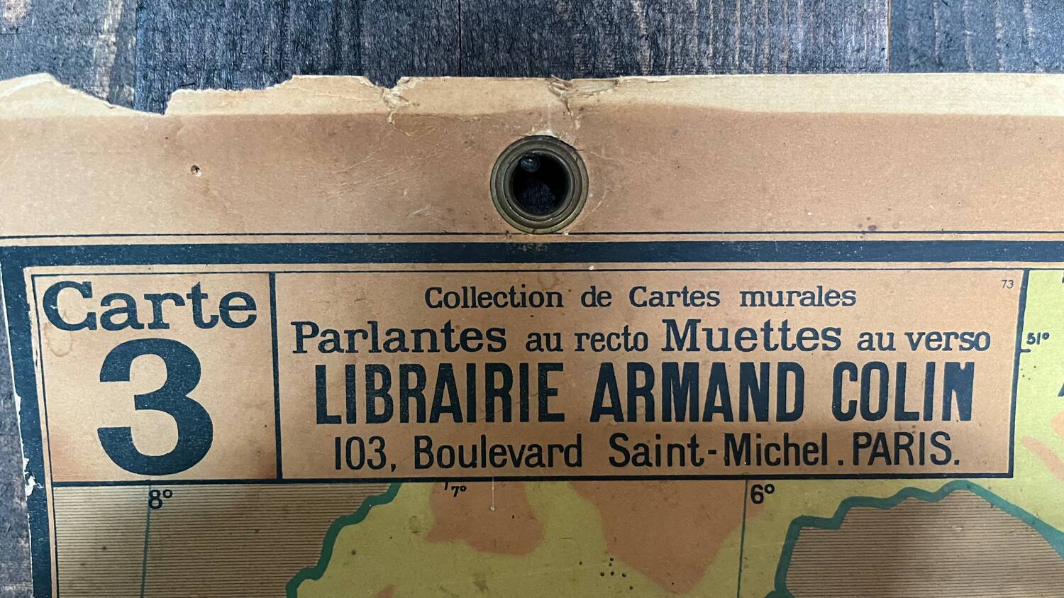 Old cardboard school map of France