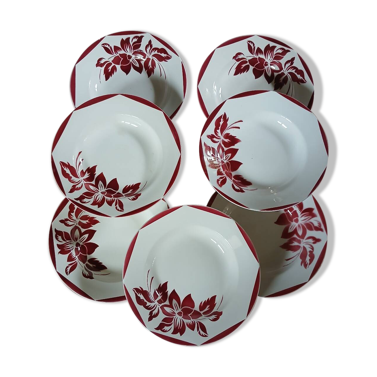 6 antique soup plates from Digoin and Sarreguemines