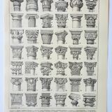 Gravure ancienne 1898, Chapiteau, poteau, architecture • Lithographie, Planche originale
