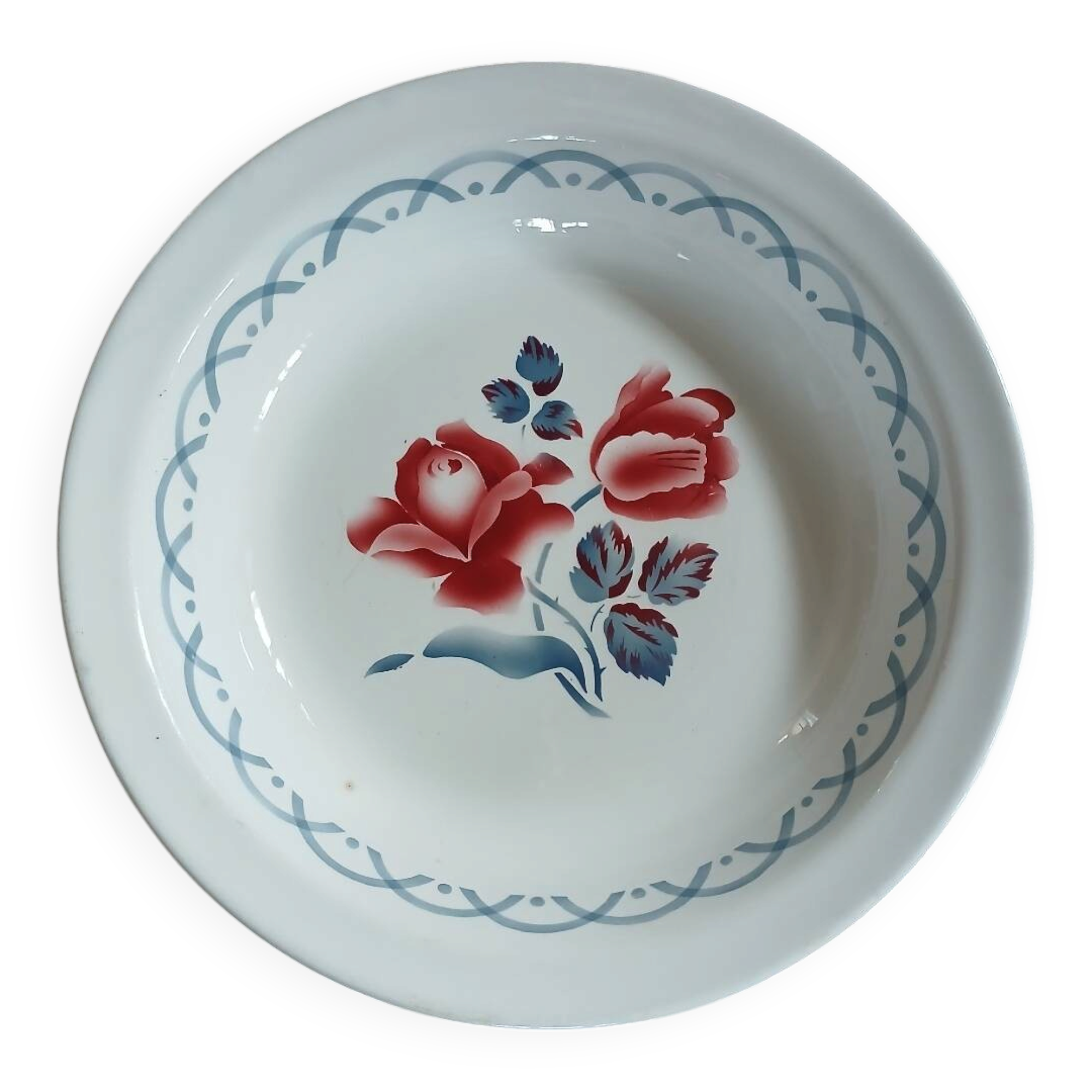 Large round antique plate from Digoin and Sarreguemines.