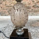 Table lamp or living room travertine and silvered metal Philippe Barbier