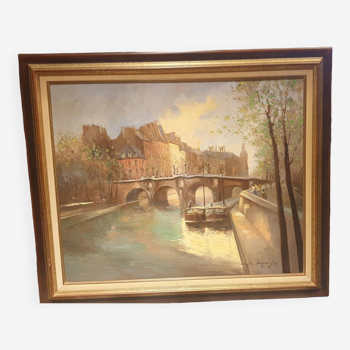 Oil on canvas quay of Seine Paris