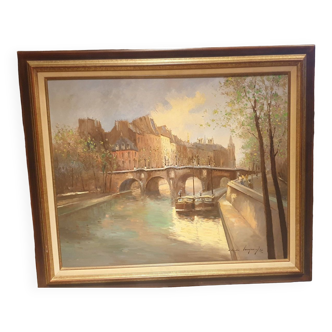 Oil on canvas quay of Seine Paris