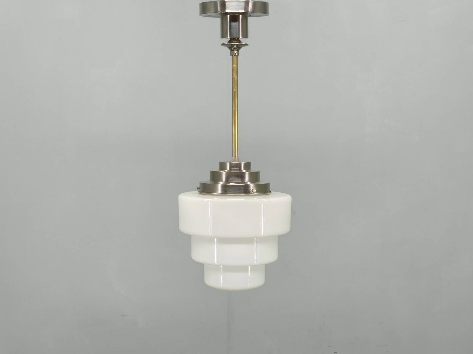 Art Deco Pendant Light with Opaline Glass Shade, Czechoslovakia 1930s
