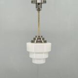 Art Deco Pendant Light with Opaline Glass Shade, Czechoslovakia 1930s