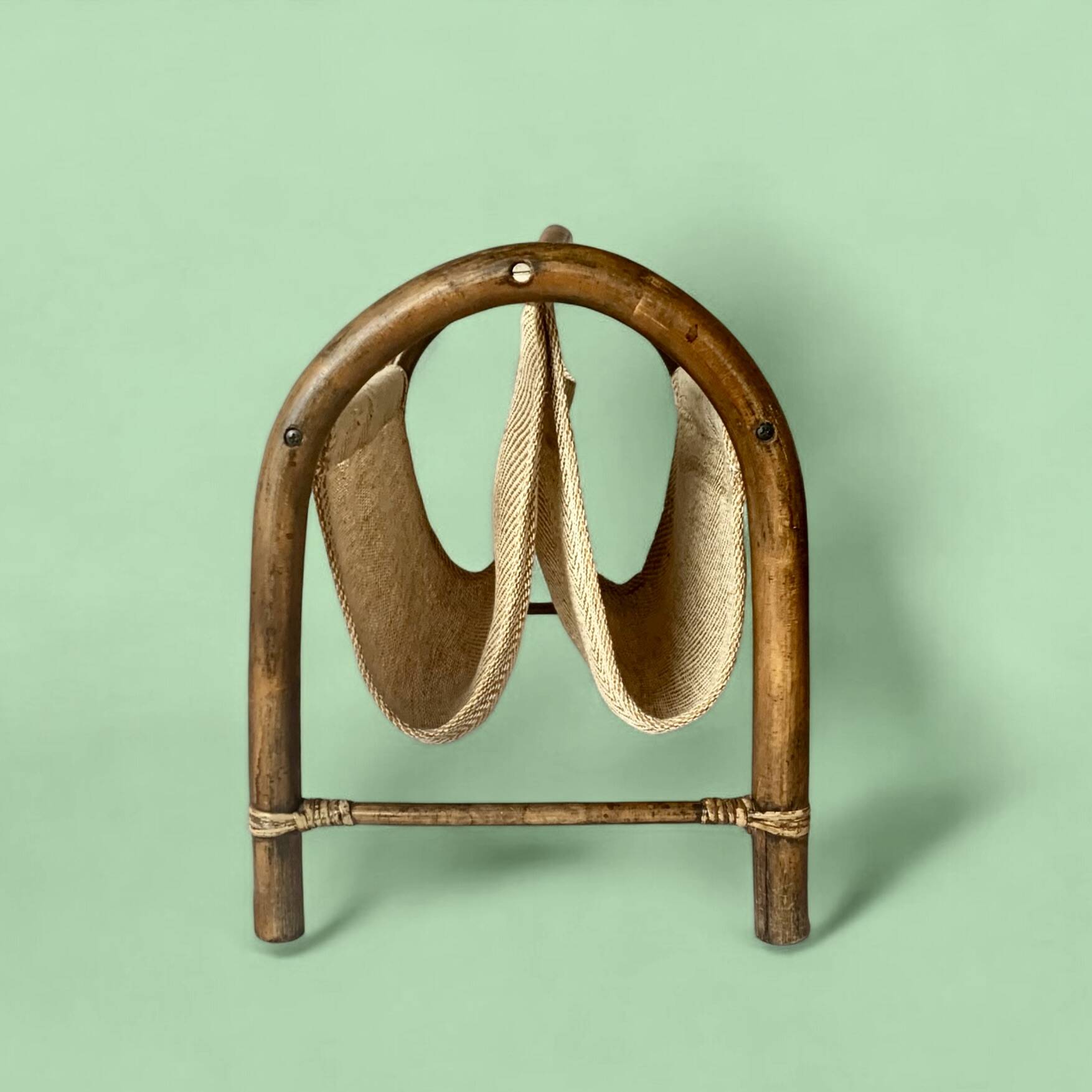 Vintage bamboo and fabric magazine rack