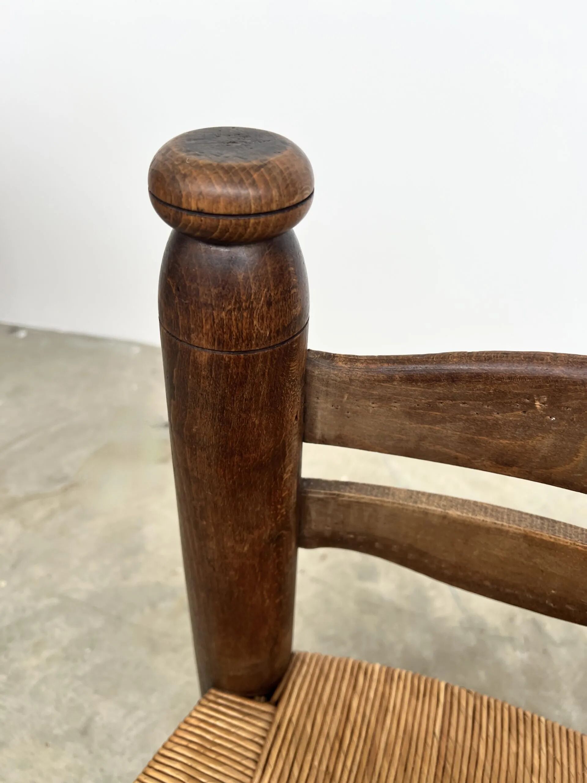 Dudouyt style straw-seated fireplace chair