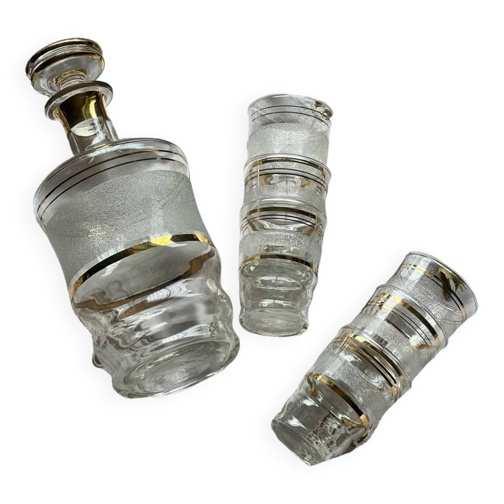 1950 liqueur service in sandblasted granite glass