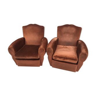 Paire de fauteuils club en velours