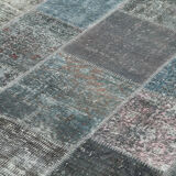 Hand-knotted oriental overdyed 197 cm x 300 cm grey patchwork carpet