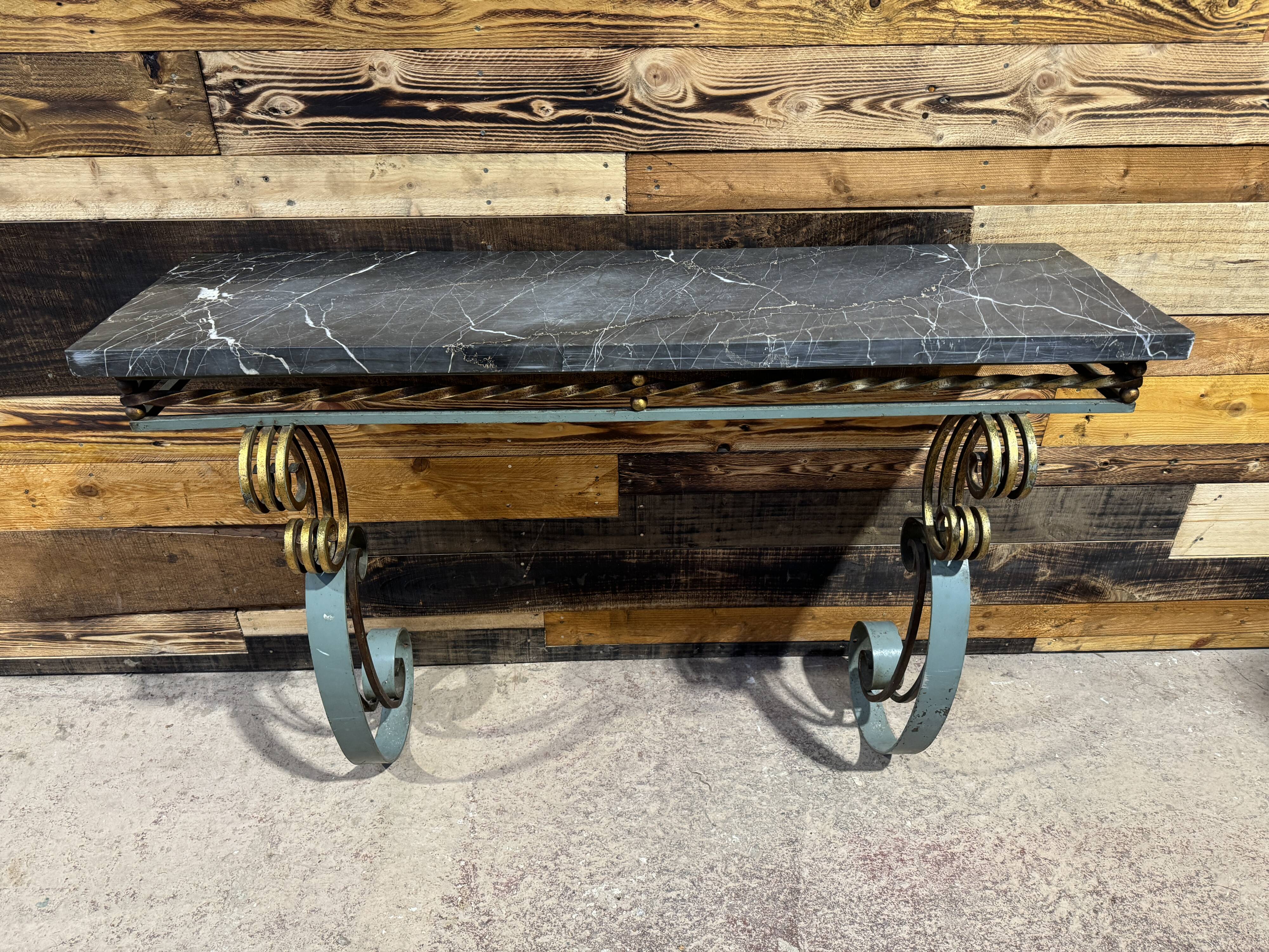 Art Deco marble and wrought iron console
