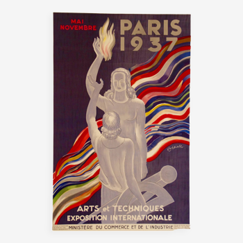 Affiche Paris 1937 Exposition internationale par Leonetto Cappiello - Signé par l'artiste - On linen