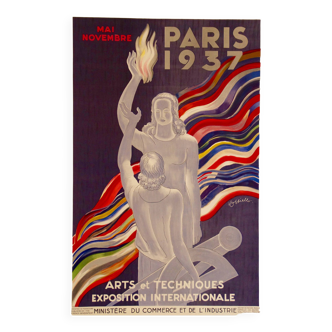 Affiche Paris 1937 Exposition internationale par Leonetto Cappiello - Signé par l'artiste - On linen