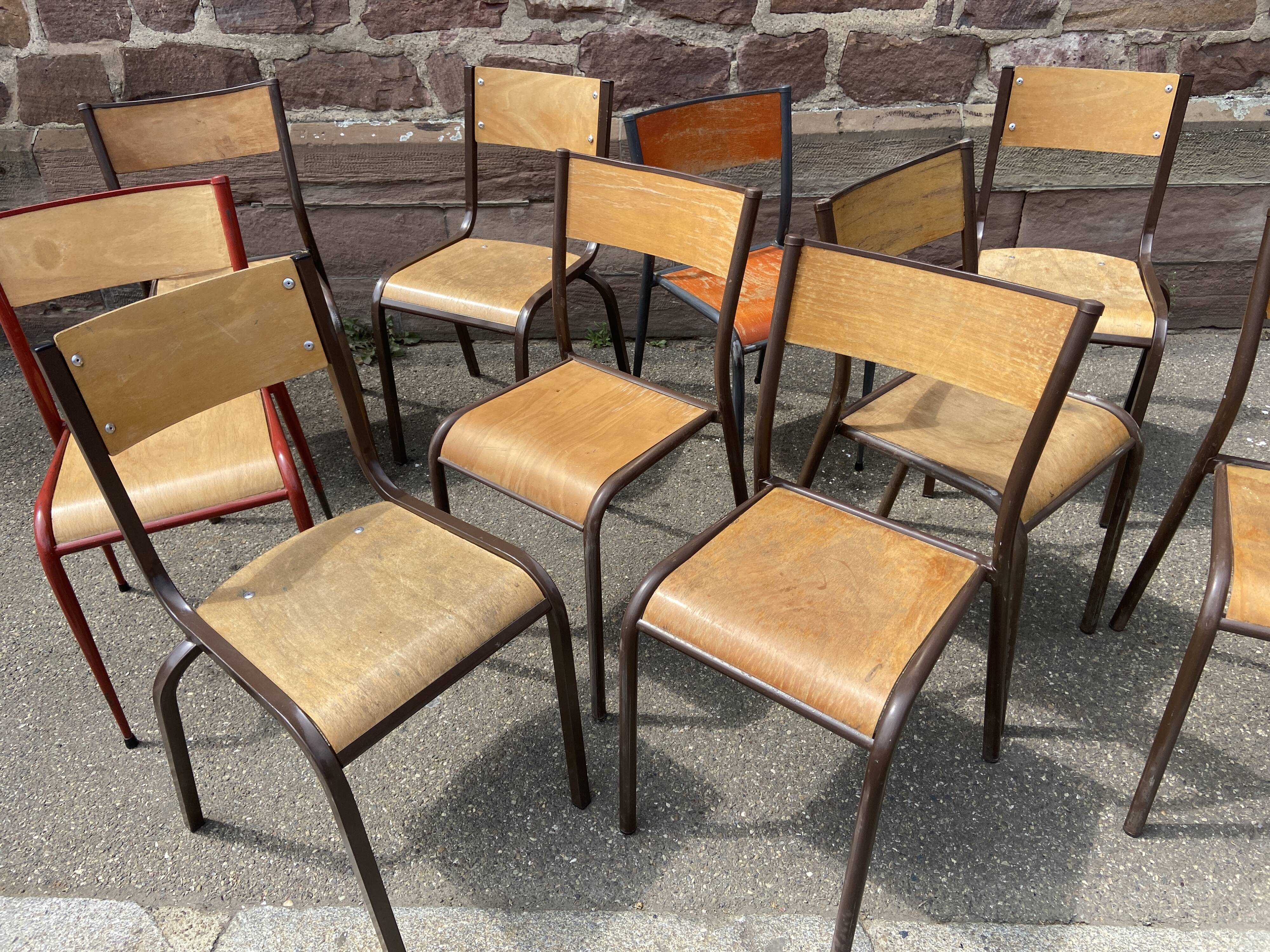 Set of 10 mismatched industrial chairs vintage mullca