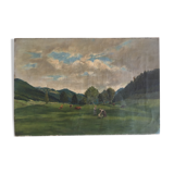 Oil on canvas 19th Cows in the meadow