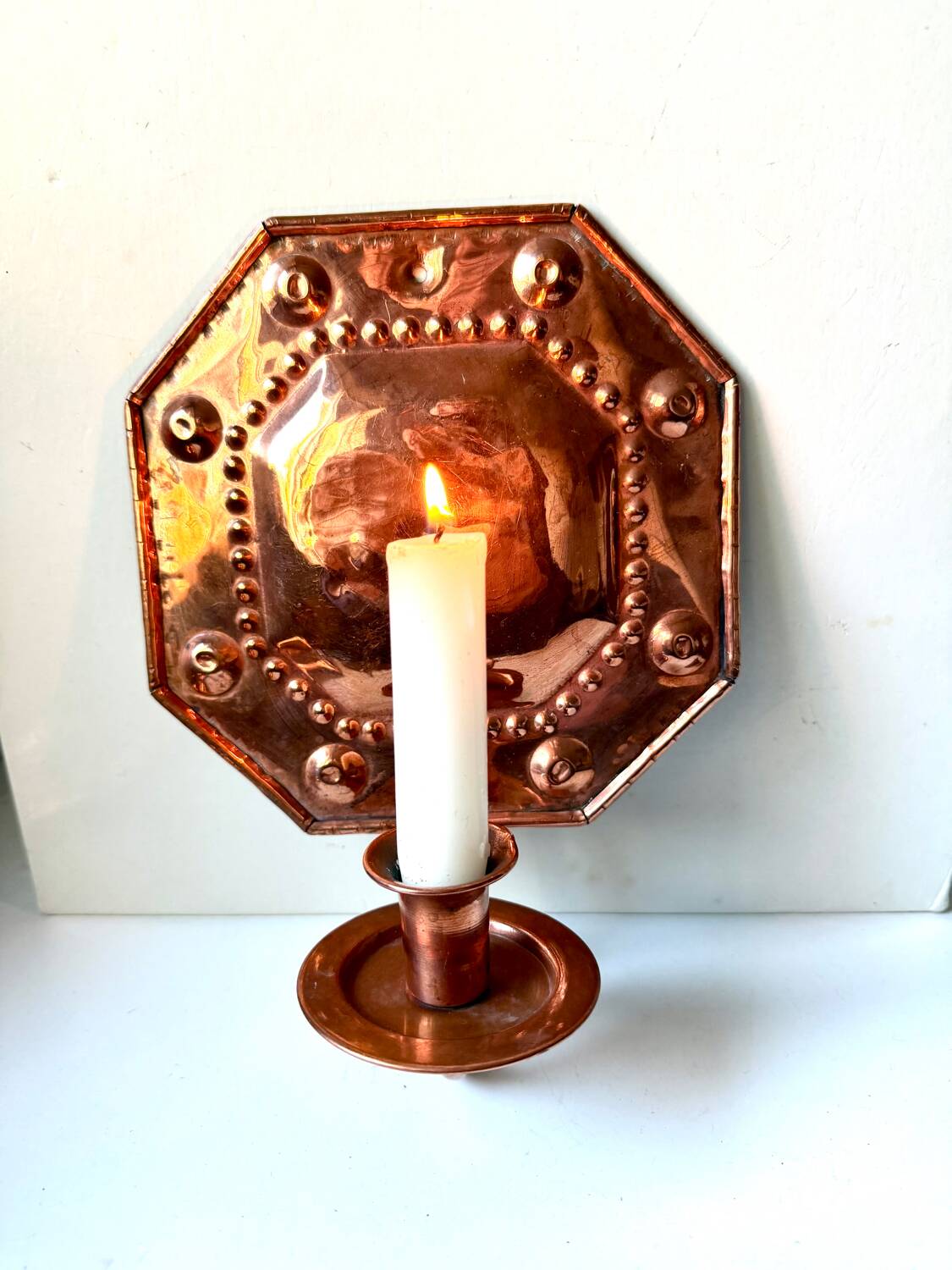 Scandinavian Antique Wall Candle Holder Sconce in Copper