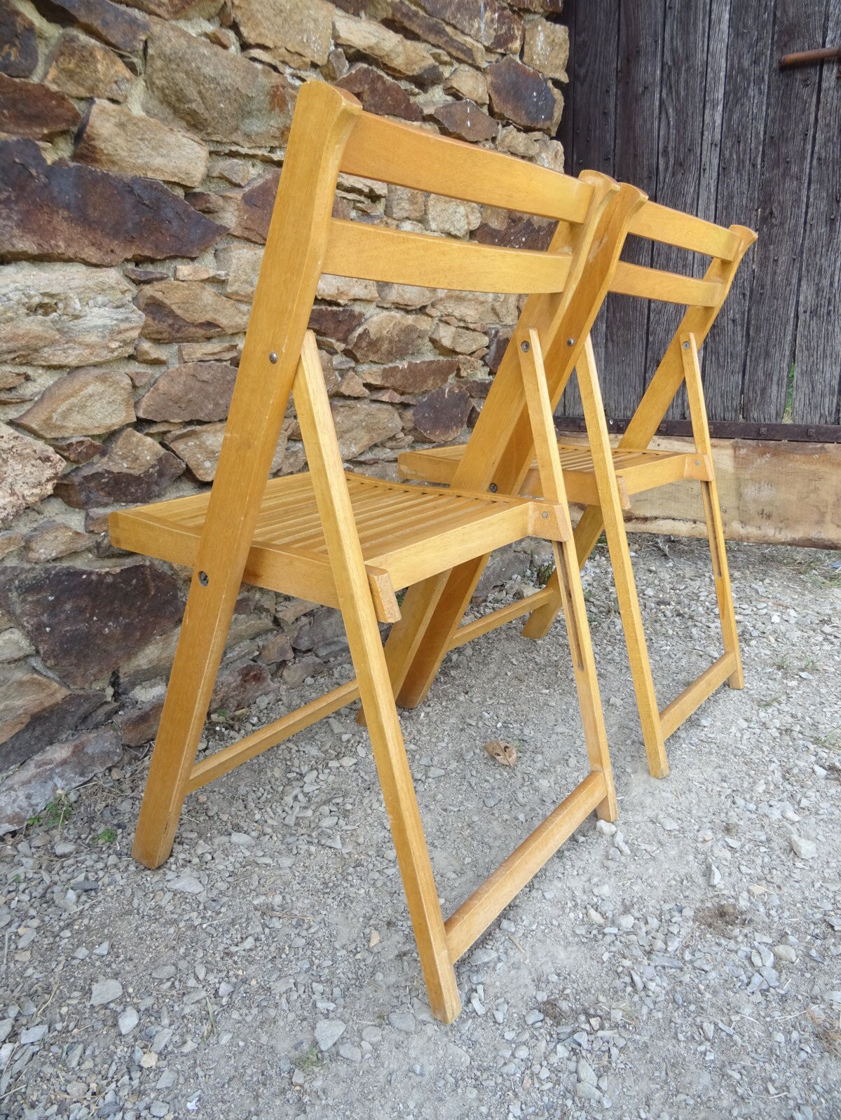 Series of 4 folding chairs in solid beech