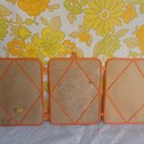 Vintage tryptic barber mirror orange 70s