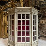 Napoleon III Period Display Cabinet in Painted Wood with Beveled Tiles in Louis XVI Style