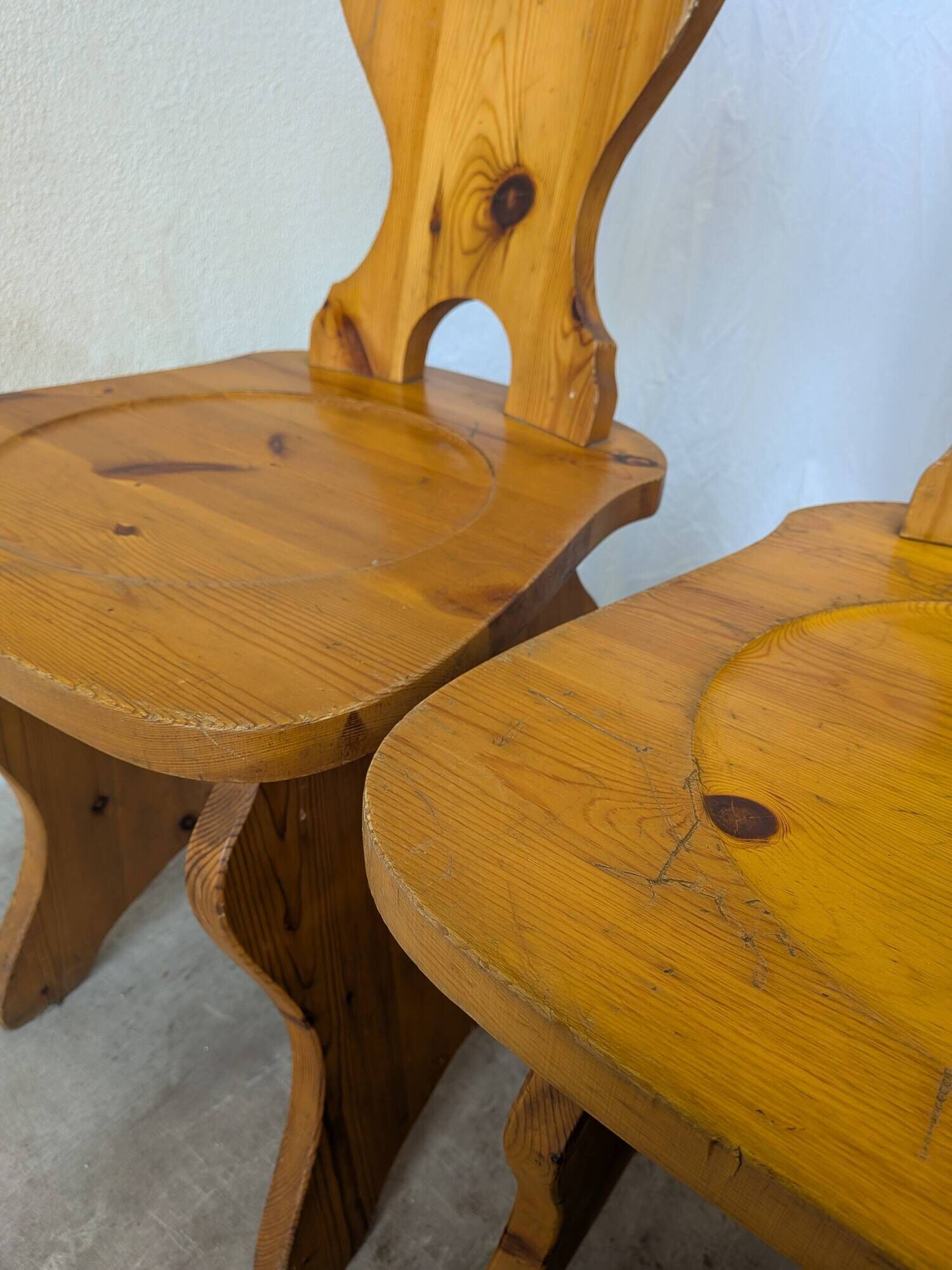 Vintage Alpine Wooden Chairs (Set of 4) Heart Cut-Out