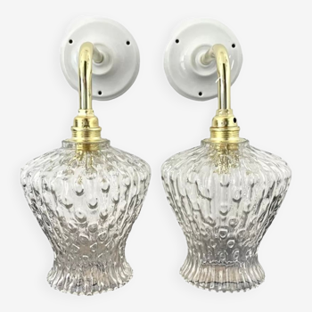 Pair of vintage sconces in chiseled glass