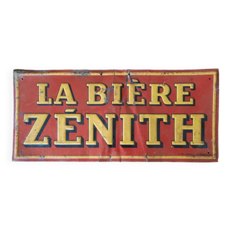 Ancienne plaque en tôle "La Bière Zenith" 16x37cm 40's